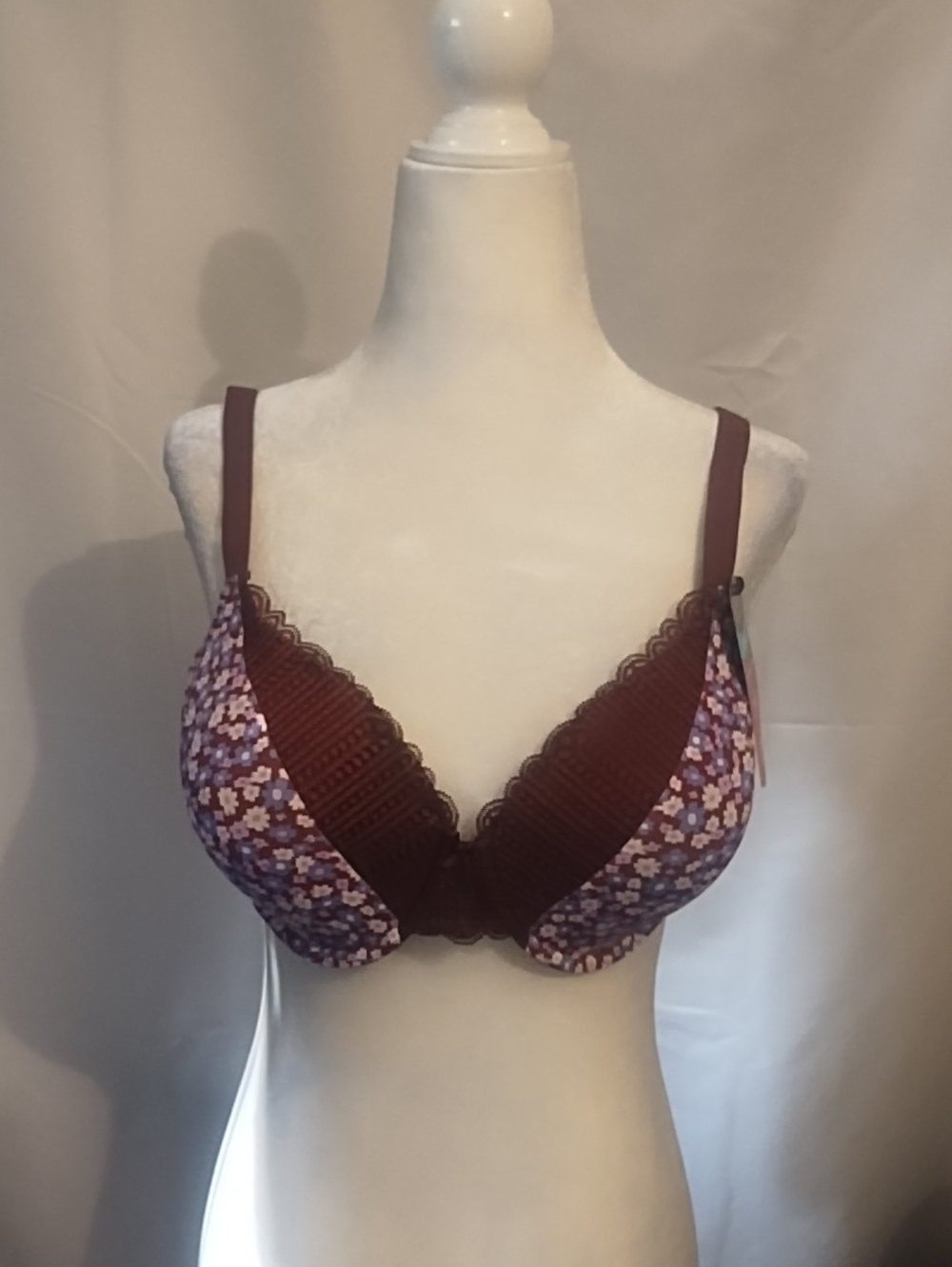 Maidenform Burgundy and Purple Floral Lace Push-Up Bra